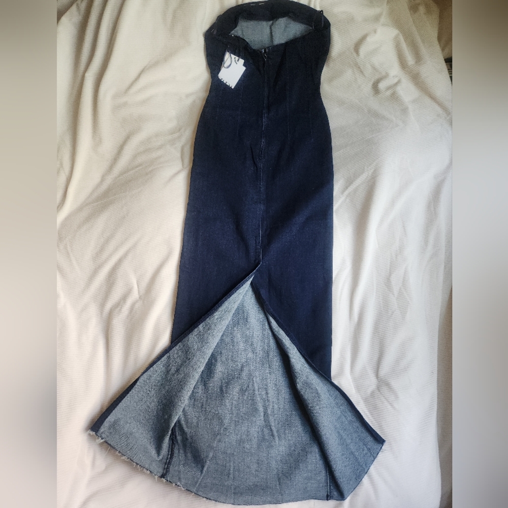 Zara denim strapless midi dress blue BNWT - Picture 11 of 15